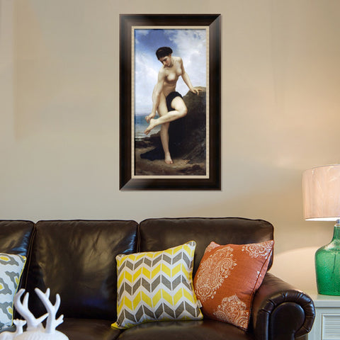 INVIN ART Framed Canvas Art Giclee Print After the Bath nude girl by William Adolphe Bouguereau Wall Art Living Room Home Office Decorations