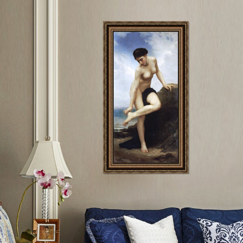 INVIN ART Framed Canvas Art Giclee Print After the Bath nude girl by William Adolphe Bouguereau Wall Art Living Room Home Office Decorations