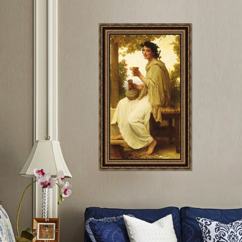 INVIN ART Framed Canvas Art Giclee Print Woman Drinking by William Adolphe Bouguereau Wall Art Living Room Home Office Decorations