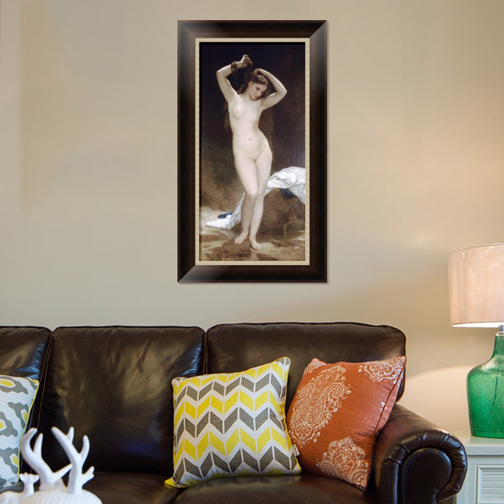 INVIN ART Framed Canvas Art Giclee Print Nude Girl#171 by William Adolphe Bouguereau Wall Art Living Room Home Office Decorations
