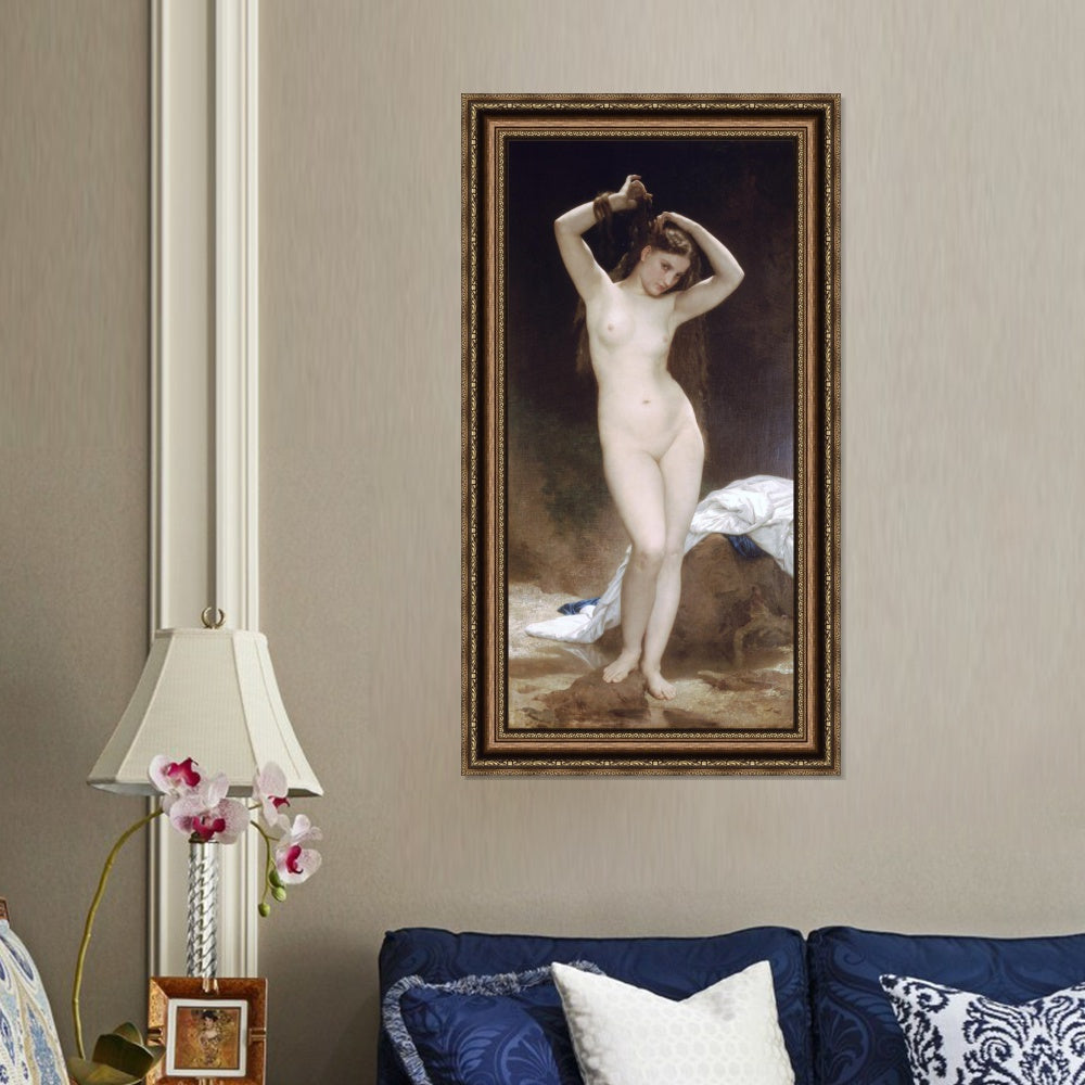 INVIN ART Framed Canvas Art Giclee Print Nude Girl#171 by William Adolphe Bouguereau Wall Art Living Room Home Office Decorations