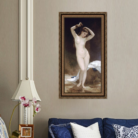 INVIN ART Framed Canvas Art Giclee Print Nude Girl#171 by William Adolphe Bouguereau Wall Art Living Room Home Office Decorations