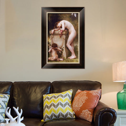 INVIN ART Framed Canvas Art Giclee Print Nude Girl Angel by William Adolphe Bouguereau Wall Art Living Room Home Office Decorations