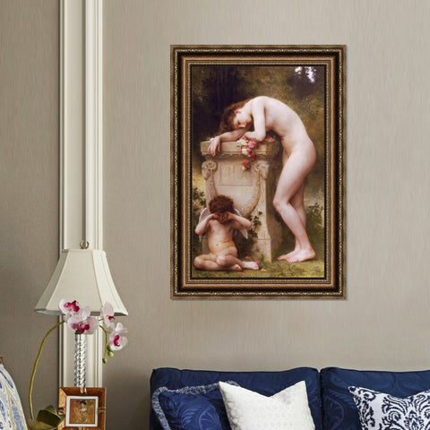 INVIN ART Framed Canvas Art Giclee Print Nude Girl Angel by William Adolphe Bouguereau Wall Art Living Room Home Office Decorations