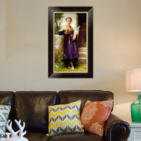 INVIN ART Framed Canvas Art Giclee Print The Spinner by William Adolphe Bouguereau Wall Art Living Room Home Office Decorations