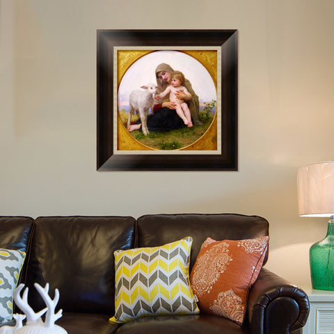 INVIN ART Framed Canvas Art Giclee Print The Virgin Lamb by William Adolphe Bouguereau Wall Art Living Room Home Office Decorations