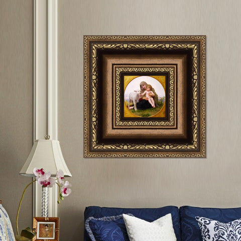 INVIN ART Framed Canvas Art Giclee Print The Virgin Lamb by William Adolphe Bouguereau Wall Art Living Room Home Office Decorations
