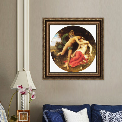 INVIN ART Framed Canvas Art Giclee Print The Kiss#179 by William Adolphe Bouguereau Wall Art Living Room Home Office Decorations