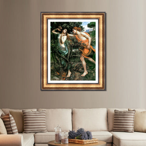 INVIN ART Framed Canvas Art Giclee Print Apollo and Daphne by John William Waterhouse Wall Art Living Room Home Office Decorations