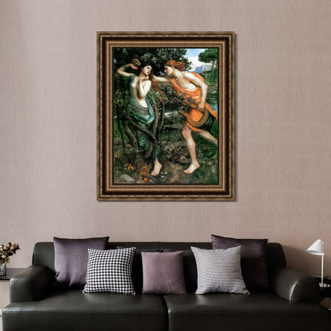 INVIN ART Framed Canvas Art Giclee Print Apollo and Daphne by John William Waterhouse Wall Art Living Room Home Office Decorations