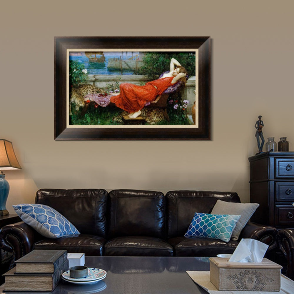 INVIN ART Framed Canvas Art Giclee Print Ariadne by John William Waterhouse Wall Art