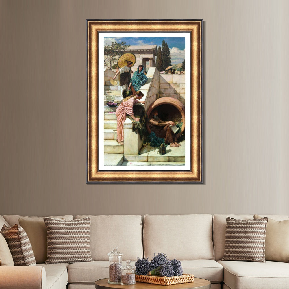 INVIN ART Framed Canvas Art Giclee Print Diogenes 1882 by John William Waterhouse Wall Art