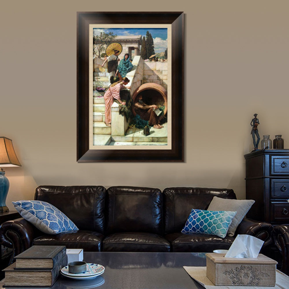 INVIN ART Framed Canvas Art Giclee Print Diogenes 1882 by John William Waterhouse Wall Art