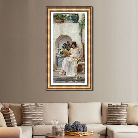 INVIN ART Framed Canvas Art Giclee Print Flora by John William Waterhouse Wall Art Living Room Home Office Decorations