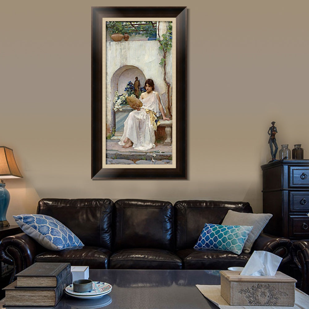 INVIN ART Framed Canvas Art Giclee Print Flora by John William Waterhouse Wall Art