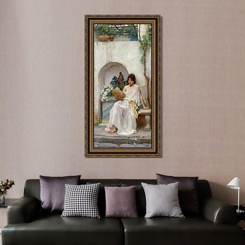 INVIN ART Framed Canvas Art Giclee Print Flora by John William Waterhouse Wall Art Living Room Home Office Decorations