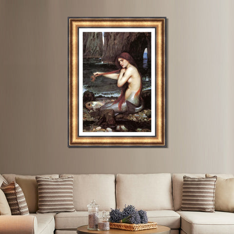 INVIN ART Framed Canvas Art Giclee Print A Mermaid 1900 by John William Waterhouse Wall Art Living Room Home Office Decorations