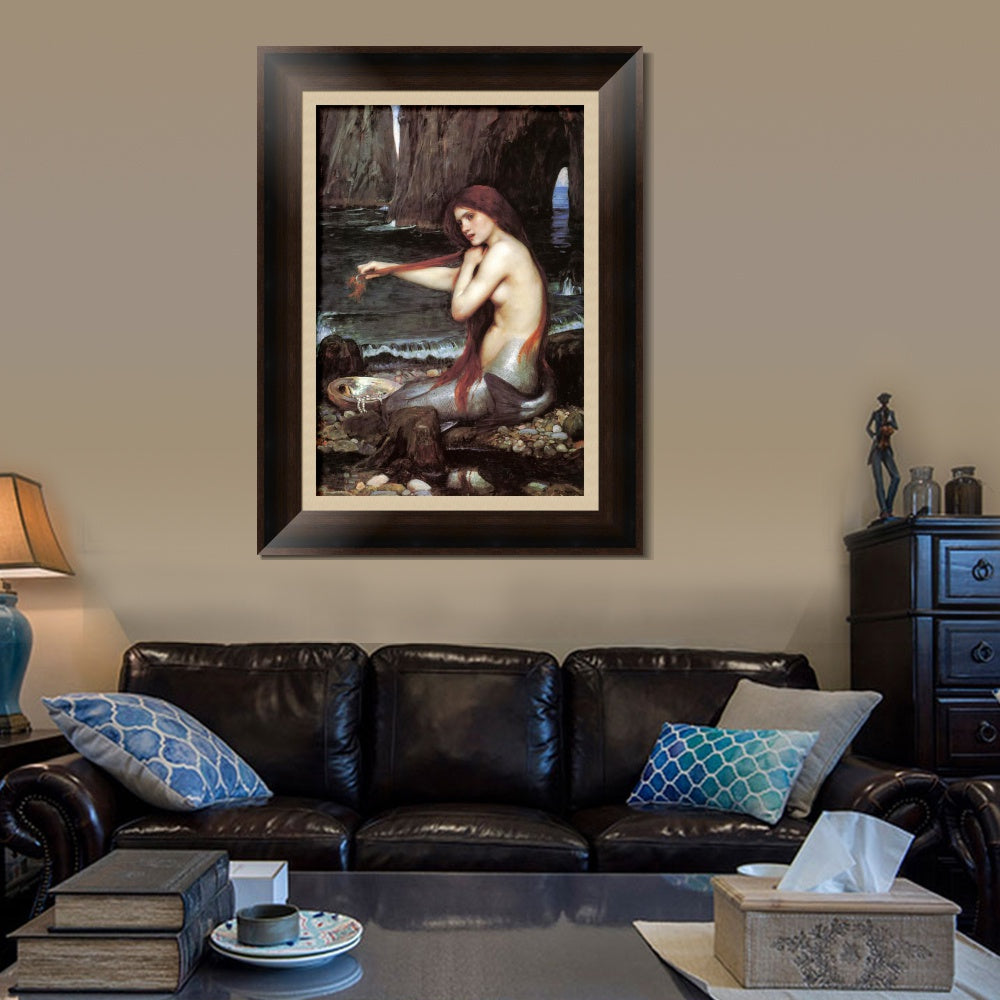 INVIN ART Framed Canvas Art Giclee Print A Mermaid 1900 by John William Waterhouse Wall Art
