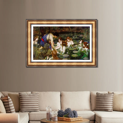 INVIN ART Framed Canvas Art Giclee Print Hylas and The Nymphs,1896 by John William Waterhouse Wall Art Living Room Home Office Decorations