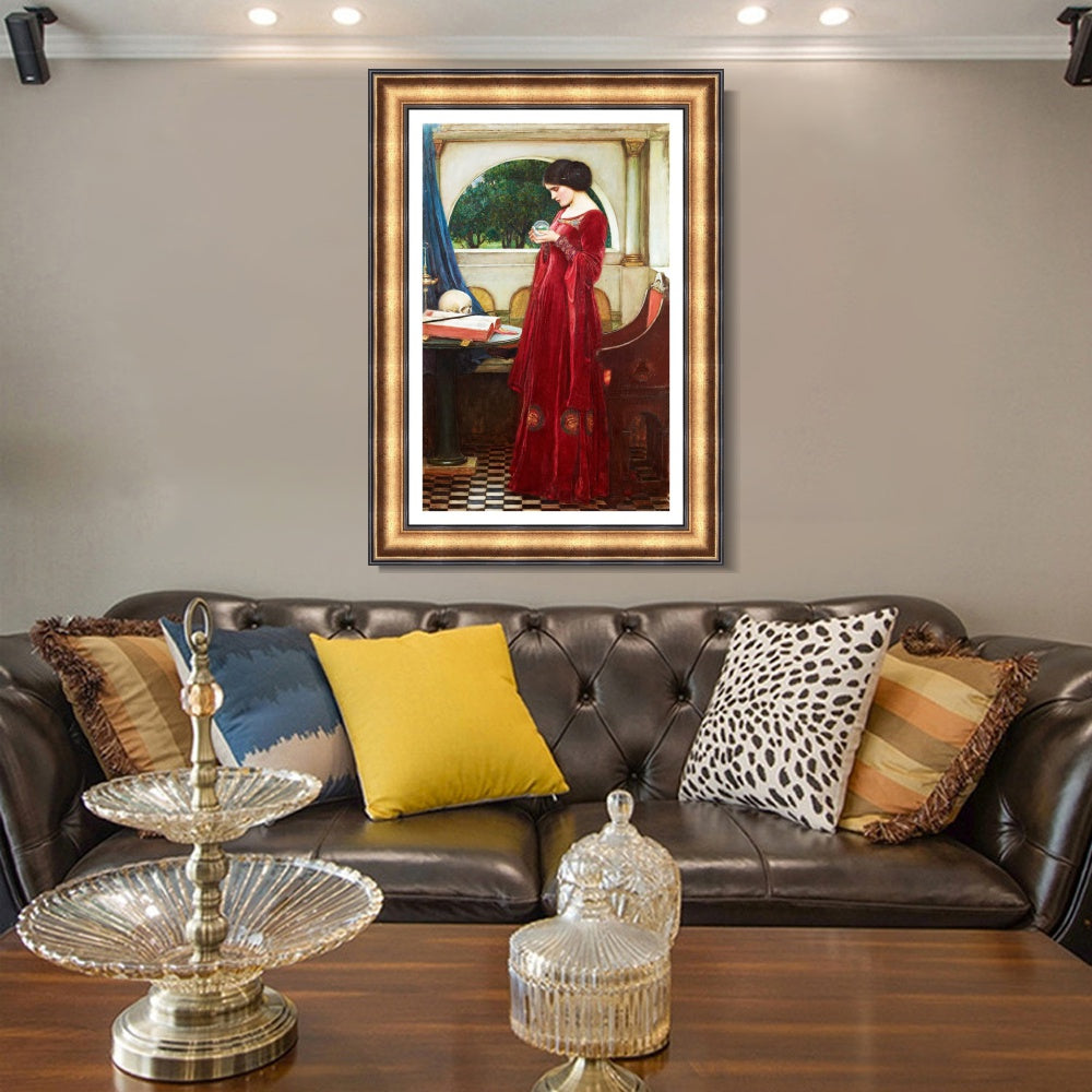 INVIN ART Framed Canvas Art Giclee Print Crystal Ball by John William Waterhouse Wall Art