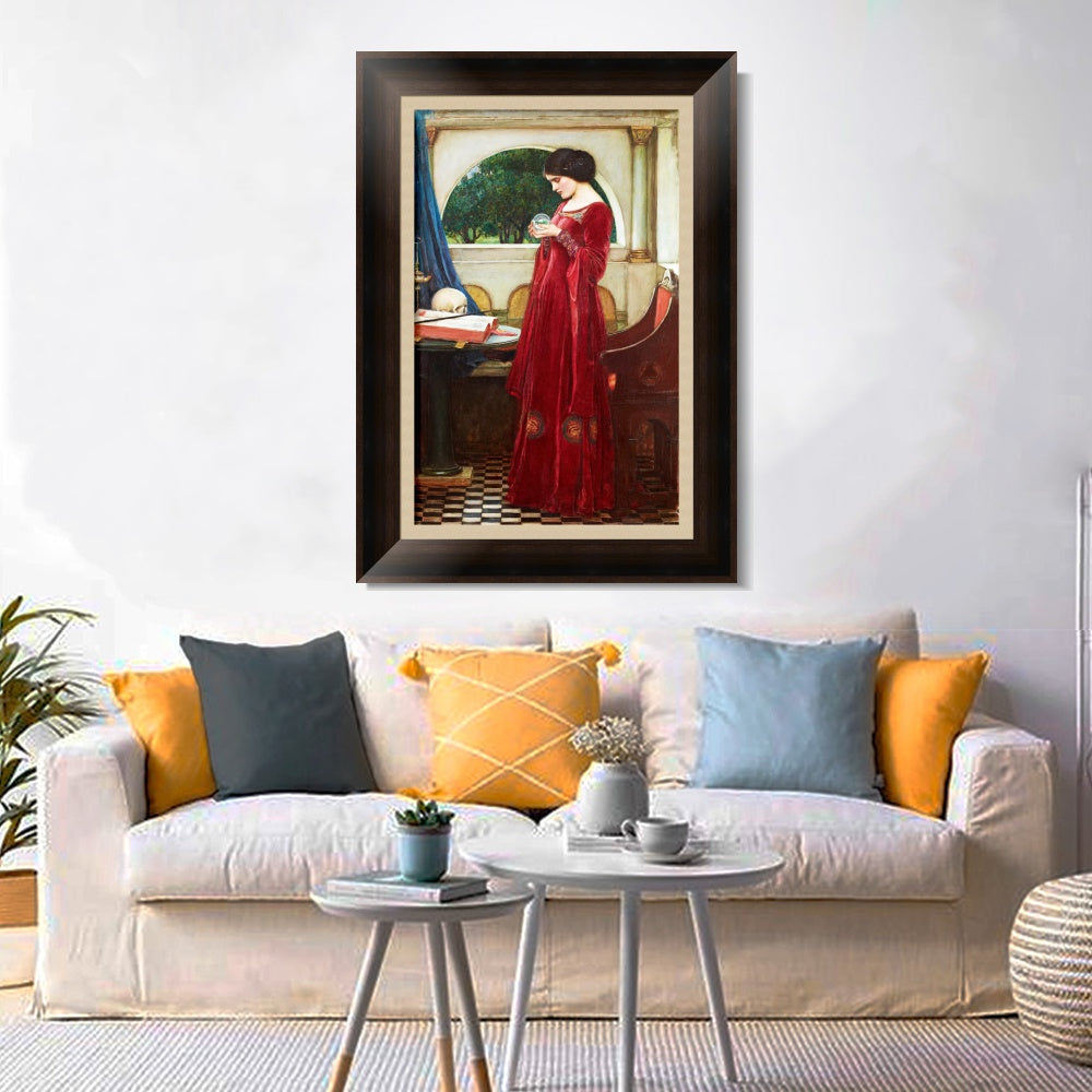 INVIN ART Framed Canvas Art Giclee Print Crystal Ball by John William Waterhouse Wall Art