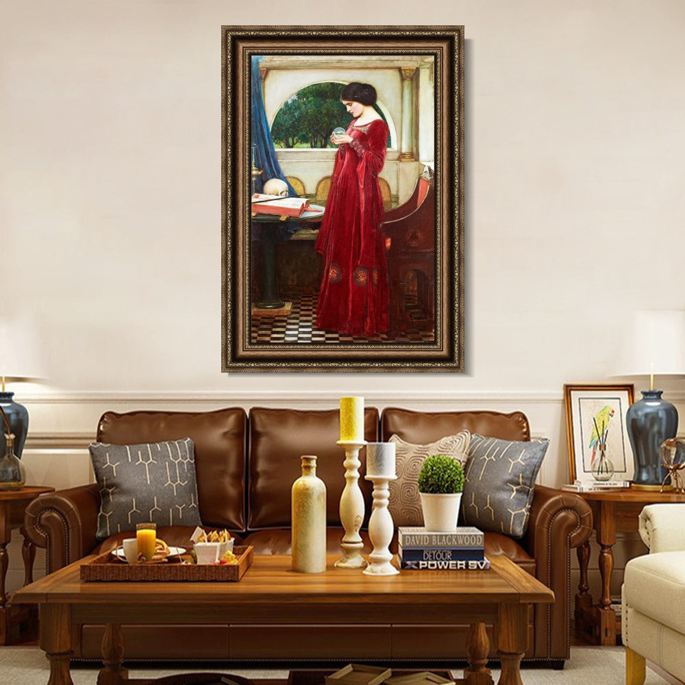 INVIN ART Framed Canvas Art Giclee Print Crystal Ball by John William Waterhouse Wall Art