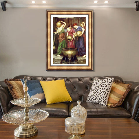 INVIN ART Framed Canvas Art Giclee Print Danaides 1903 by John William Waterhouse Wall Art Living Room Home Office Decorations