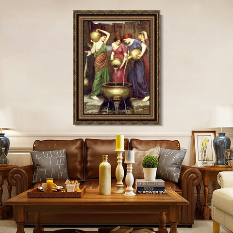 INVIN ART Framed Canvas Art Giclee Print Danaides 1903 by John William Waterhouse Wall Art Living Room Home Office Decorations