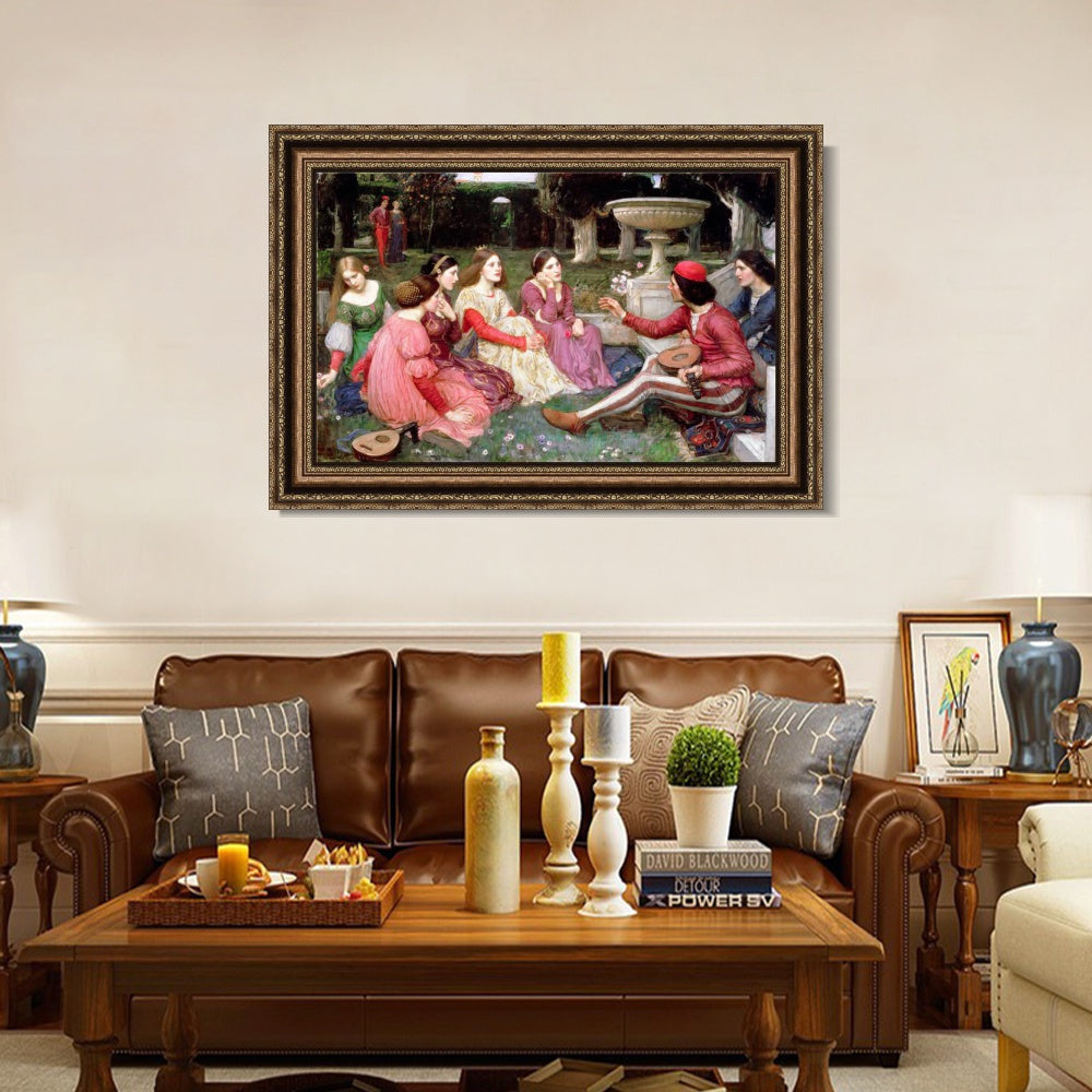 INVIN ART Framed Canvas Art Giclee Print A Tale from the Decameron by John William Waterhouse Wall Art