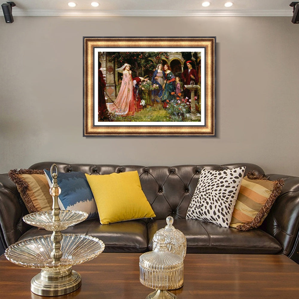 INVIN ART Framed Canvas Art Giclee Print The Enchanted Garden by John William Waterhouse Wall Art