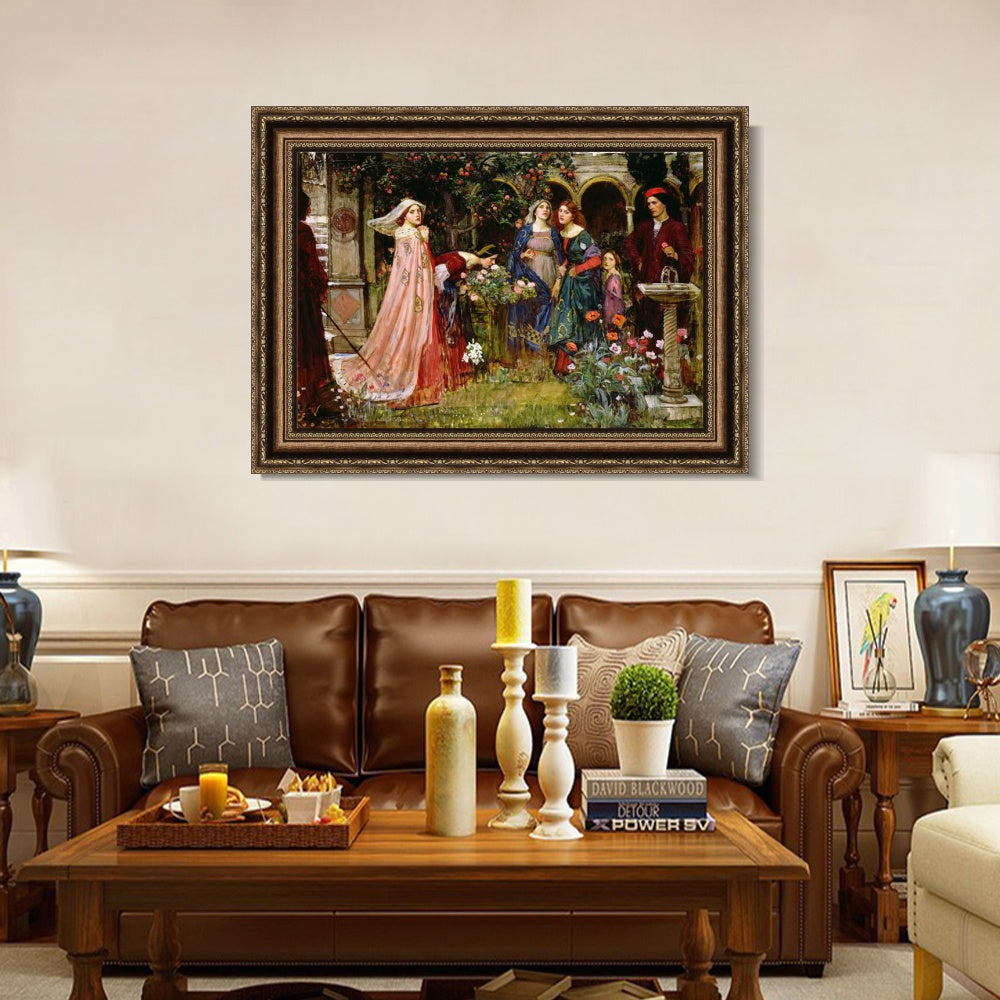 INVIN ART Framed Canvas Art Giclee Print The Enchanted Garden by John William Waterhouse Wall Art