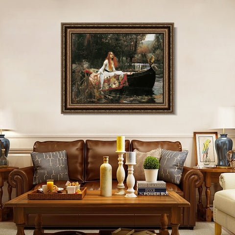 INVIN ART Framed Canvas Art Giclee Print The Lady of Shalott in Boat by John William Waterhouse Wall Art Living Room Home Office Decorations