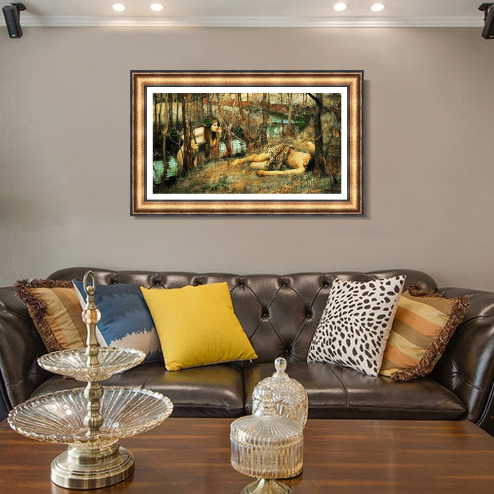 INVIN ART Framed Canvas Art Giclee Print The Naiad by John William Waterhouse Wall Art