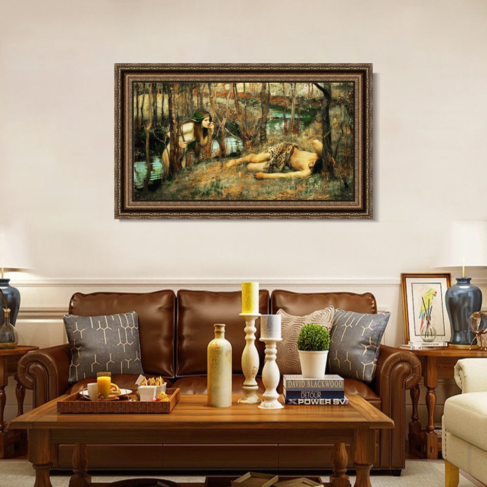 INVIN ART Framed Canvas Art Giclee Print The Naiad by John William Waterhouse Wall Art