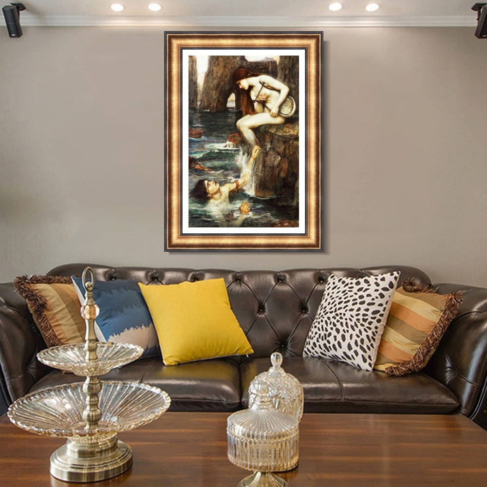INVIN ART Framed Canvas Art Giclee Print The Siren by John William Waterhouse Wall Art