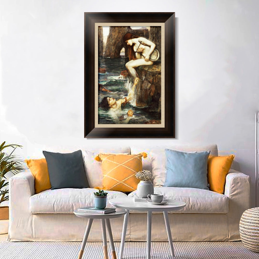 INVIN ART Framed Canvas Art Giclee Print The Siren by John William Waterhouse Wall Art