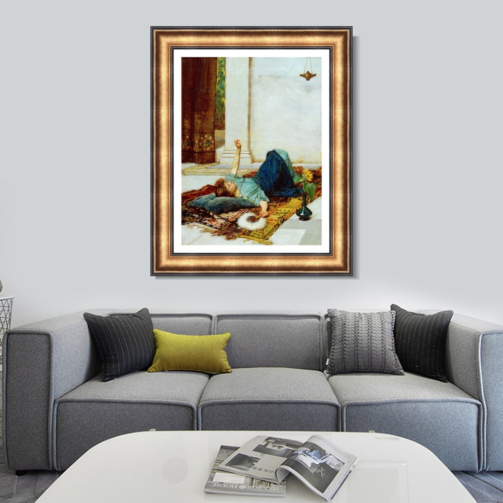 INVIN ART Framed Canvas Art Giclee Print It's Sweet Doing Nothing by John William Waterhouse Wall Art
