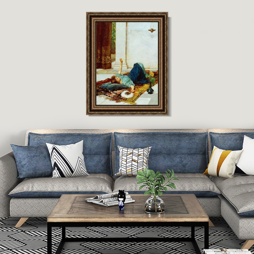 INVIN ART Framed Canvas Art Giclee Print It's Sweet Doing Nothing by John William Waterhouse Wall Art