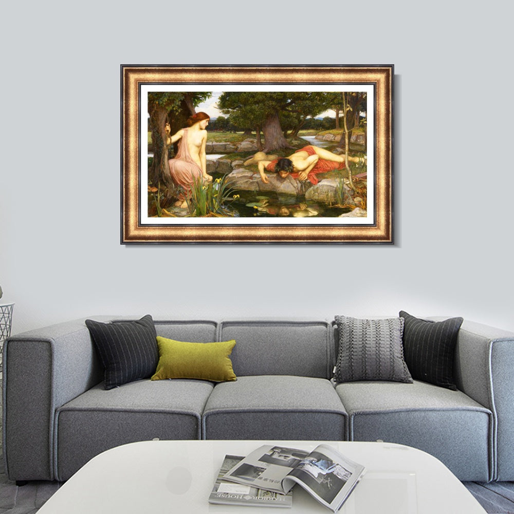 INVIN ART Framed Canvas Art Giclee Print Echo and Narcissus by John William Waterhouse Wall Art
