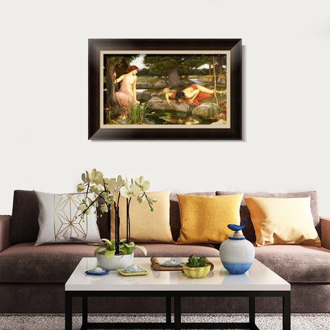 INVIN ART Framed Canvas Art Giclee Print Echo and Narcissus by John William Waterhouse Wall Art Living Room Home Office Decorations