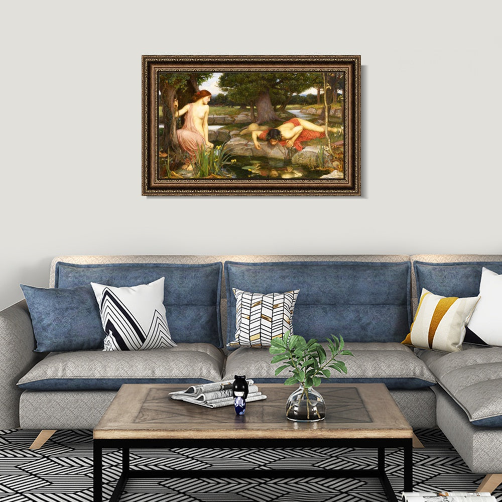 INVIN ART Framed Canvas Art Giclee Print Echo and Narcissus by John William Waterhouse Wall Art
