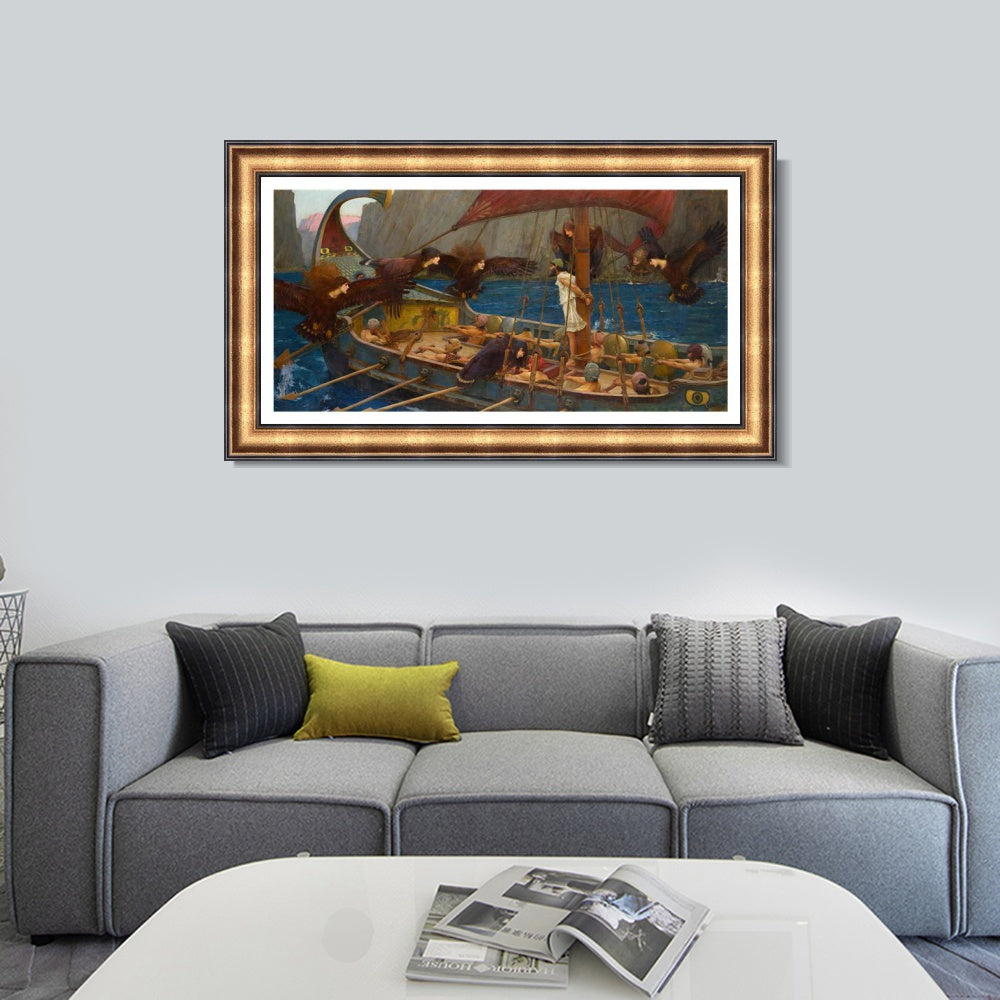INVIN ART Framed Canvas Art Giclee Print Ulysses and The Sirens 1891 by John William Waterhouse Wall Art