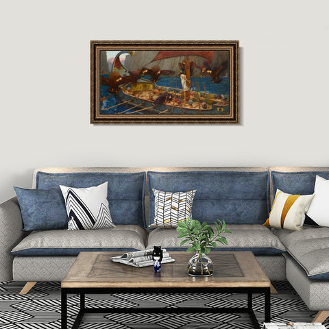INVIN ART Framed Canvas Art Giclee Print Ulysses and The Sirens 1891 by John William Waterhouse Wall Art Living Room Home Office Decorations