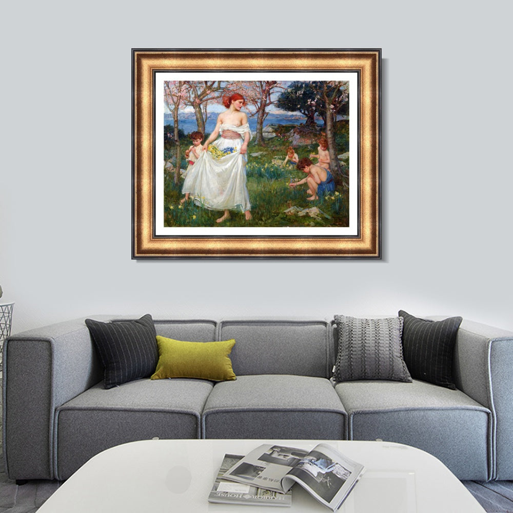 INVIN ART Framed Canvas Art Giclee Print A Song of Springtime by John William Waterhouse Wall Art