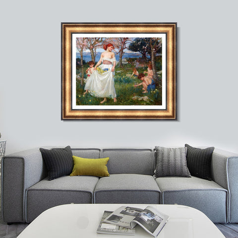 INVIN ART Framed Canvas Art Giclee Print A Song of Springtime by John William Waterhouse Wall Art Living Room Home Office Decorations