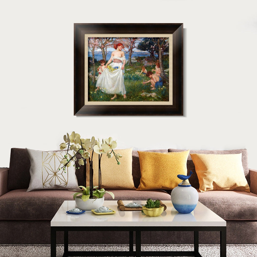 INVIN ART Framed Canvas Art Giclee Print A Song of Springtime by John William Waterhouse Wall Art
