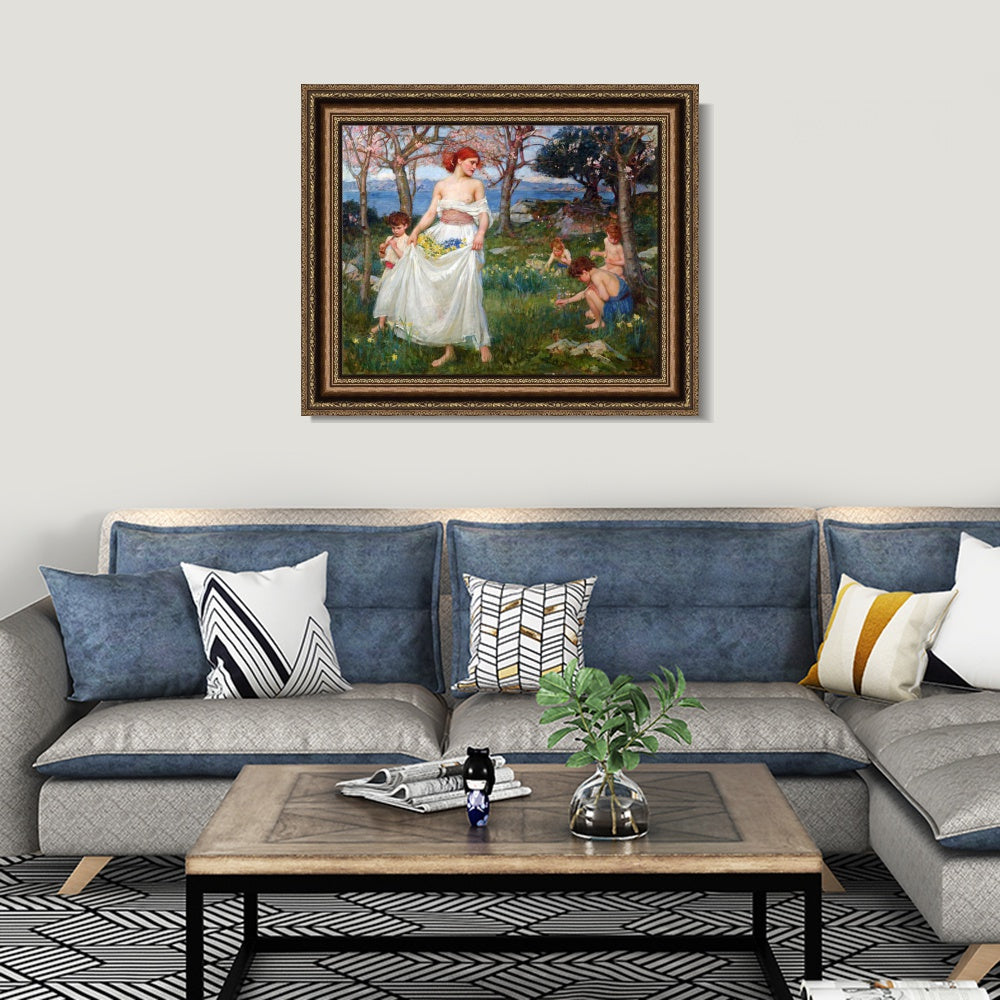 INVIN ART Framed Canvas Art Giclee Print A Song of Springtime by John William Waterhouse Wall Art