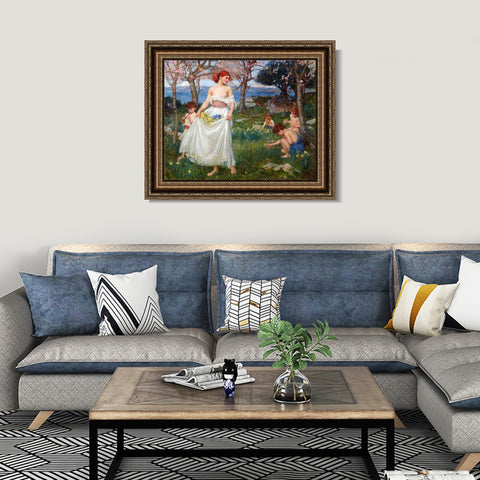 INVIN ART Framed Canvas Art Giclee Print A Song of Springtime by John William Waterhouse Wall Art Living Room Home Office Decorations