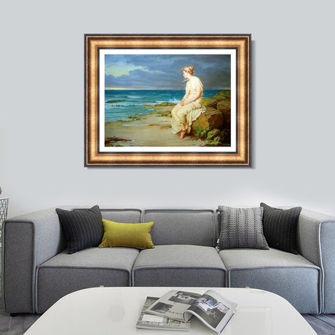 INVIN ART Framed Canvas Art Giclee Print Miranda by John William Waterhouse Wall Art Living Room Home Office Decorations