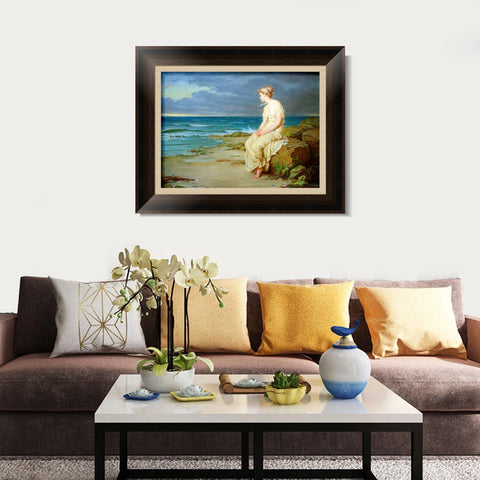 INVIN ART Framed Canvas Art Giclee Print Miranda by John William Waterhouse Wall Art Living Room Home Office Decorations